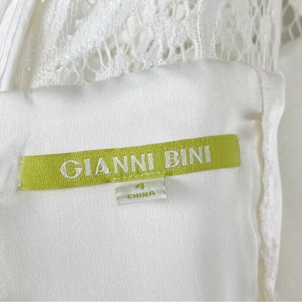 Gianni Bini Scoop Neck Lace Long Sleeve Pleated Dress Ivory Size 4 - Picture 9 of 10